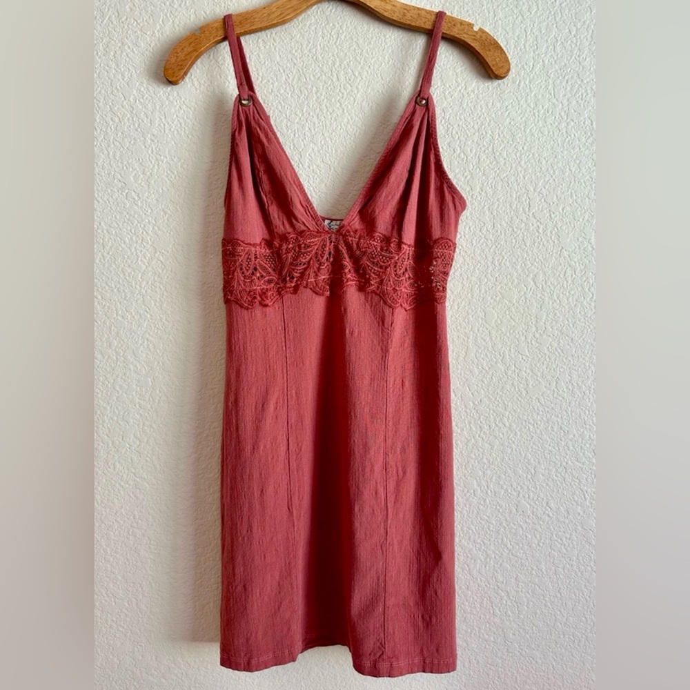 Free People Intimately red rayon mini dress with shear lace accent Size Small